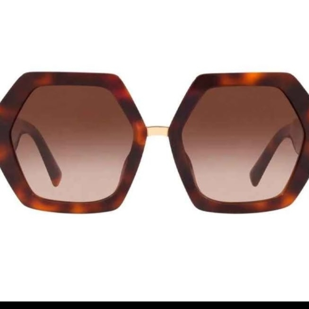 Womens Valentino Tortoise Shell Hexagon Sunglasses